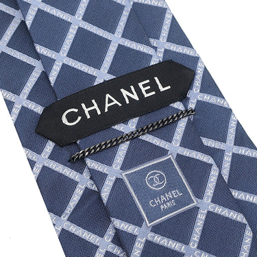 シャネル CHANEL CHANELロゴ 9.5cm ブルー シルク ネクタイ 青 格子柄