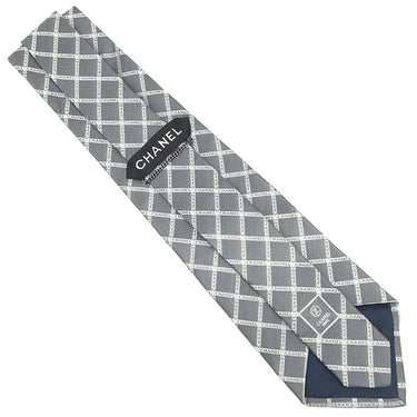 シャネル CHANEL CHANELロゴ 9.5cm グレー シルク ネクタイ 格子柄