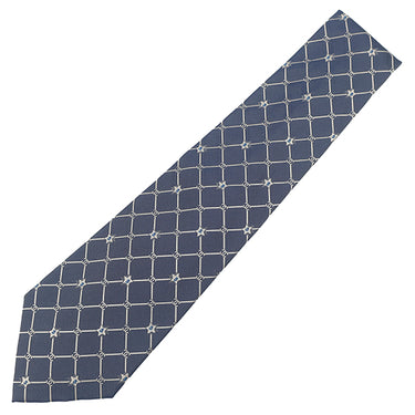 シャネル CHANEL ココマーク 5スター 9.5cm ネイビー×シルバー シルク ネクタイ 紺 星