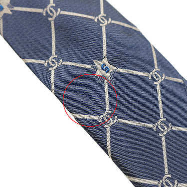 シャネル CHANEL ココマーク 5スター 9.5cm ネイビー×シルバー シルク ネクタイ 紺 星