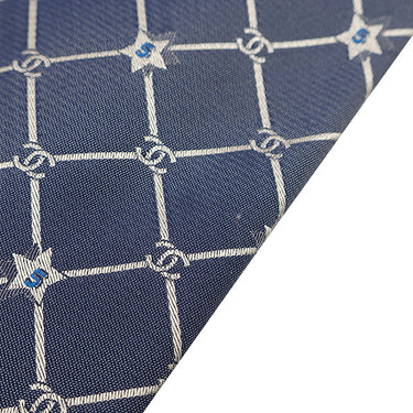 シャネル CHANEL ココマーク 5スター 9.5cm ネイビー×シルバー シルク ネクタイ 紺 星