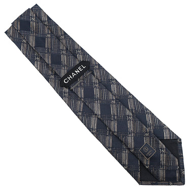 シャネル CHANEL 斜め格子 9.5cm ブラック×マルチカラー シルク ネクタイ 黒