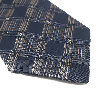 シャネル CHANEL 斜め格子 9.5cm ブラック×マルチカラー シルク ネクタイ 黒