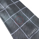 シャネル CHANEL 格子柄 9cm グレー シルク ネクタイ シルバー