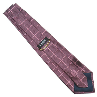 シャネル CHANEL 格子柄 9cm ボルドー シルク ネクタイ CHANEL ロゴ