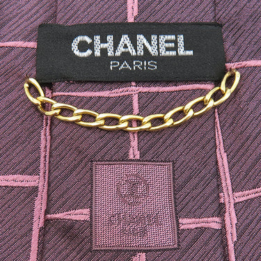 シャネル CHANEL 格子柄 9cm ボルドー シルク ネクタイ CHANEL ロゴ
