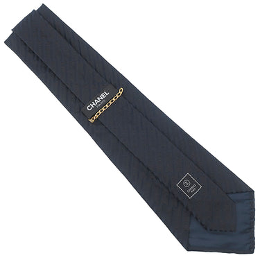 シャネル CHANEL CHANELロゴ 9.5cm ネイビー シルク ネクタイ 紺 斜線柄