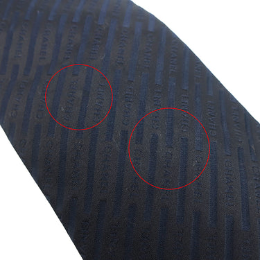 シャネル CHANEL CHANELロゴ 9.5cm ネイビー シルク ネクタイ 紺 斜線柄