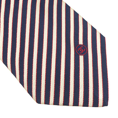 シャネル CHANEL ストライプ柄 9.5cm ネイビー×アイボリー×レッド シルク ネクタイ ココマーク