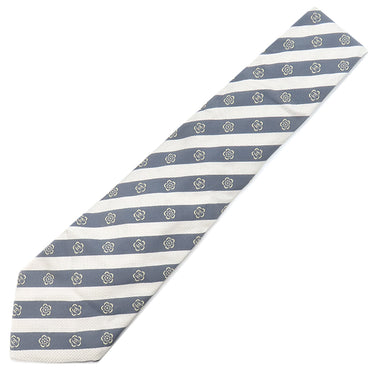 シャネル CHANEL CHANELココマーク 10cm グレー×ホワイト シルク ネクタイ 斜めストライプ 花柄