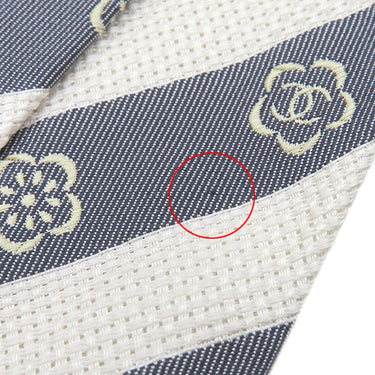 シャネル CHANEL CHANELココマーク 10cm グレー×ホワイト シルク ネクタイ 斜めストライプ 花柄