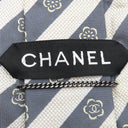 シャネル CHANEL CHANELココマーク 10cm グレー×ホワイト シルク ネクタイ 斜めストライプ 花柄