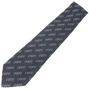 シャネル CHANEL COCO柄 9cm ネイビー シルク ネクタイ 紺 アルファベット