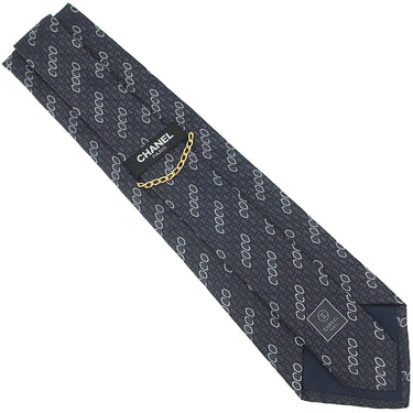 シャネル CHANEL COCO柄 9cm ネイビー シルク ネクタイ 紺 アルファベット