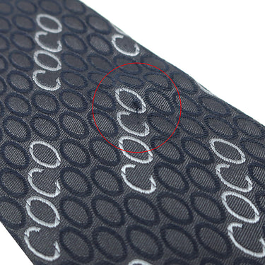 シャネル CHANEL COCO柄 9cm ネイビー シルク ネクタイ 紺 アルファベット