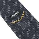 シャネル CHANEL COCO柄 9cm ネイビー シルク ネクタイ 紺 アルファベット