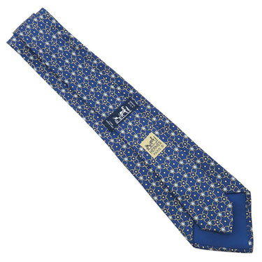 エルメス HERMES 総柄 9cm ネイビー シルク ネクタイ 鎖 金具模様