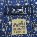 エルメス HERMES 総柄 9cm ネイビー シルク ネクタイ 鎖 金具模様