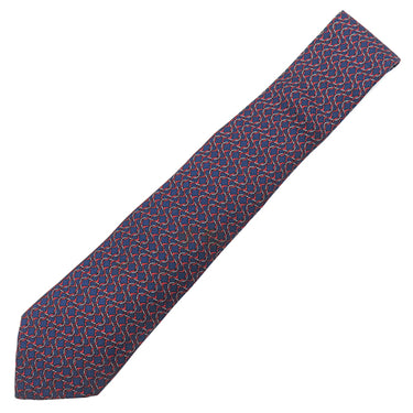 エルメス HERMES 総柄 8cm ネイビー×レッド シルク ネクタイ シェーヌダンクル