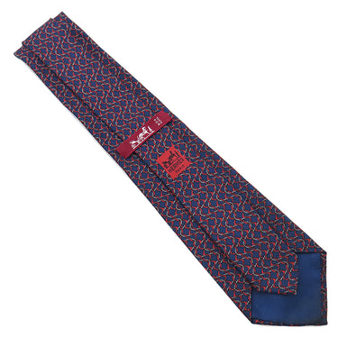 エルメス HERMES 総柄 8cm ネイビー×レッド シルク ネクタイ シェーヌダンクル