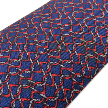 エルメス HERMES 総柄 8cm ネイビー×レッド シルク ネクタイ シェーヌダンクル