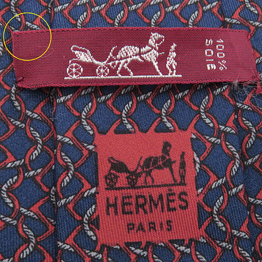 エルメス HERMES 総柄 8cm ネイビー×レッド シルク ネクタイ シェーヌダンクル