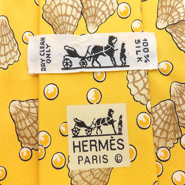 エルメス HERMES クラバット 9cm イエロー シルク ネクタイ 貝柄 貝殻 真珠