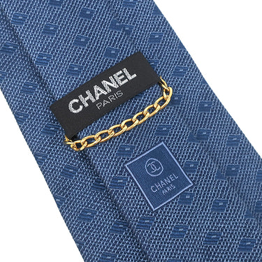 シャネル CHANEL 総柄 10cm ブルー シルク ネクタイ 青
