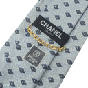 シャネル CHANEL ダイヤ柄 9cm シルバー×ブルー シルク ネクタイ メタリック ココマーク