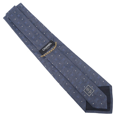 シャネル CHANEL ココマーク 格子柄 9cm ネイビー シルク ネクタイ 紺