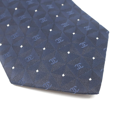 シャネル CHANEL ココマーク 格子柄 9cm ネイビー シルク ネクタイ 紺