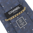 シャネル CHANEL ココマーク 格子柄 9cm ネイビー シルク ネクタイ 紺