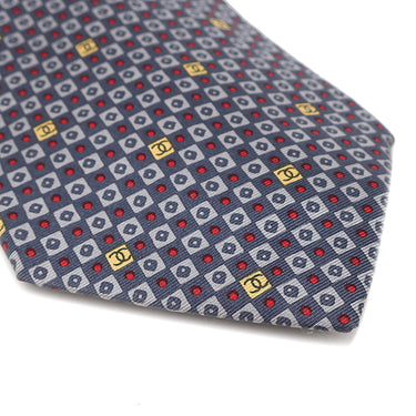 シャネル CHANEL ココマーク 総柄 9.5cm マルチカラー シルク ネクタイ 市松文様