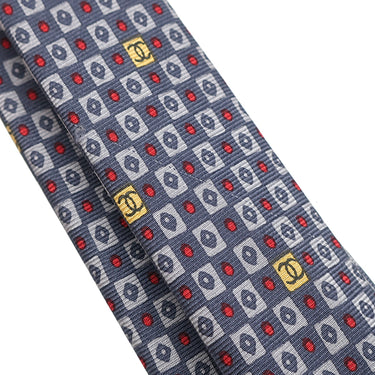 シャネル CHANEL ココマーク 総柄 9.5cm マルチカラー シルク ネクタイ 市松文様