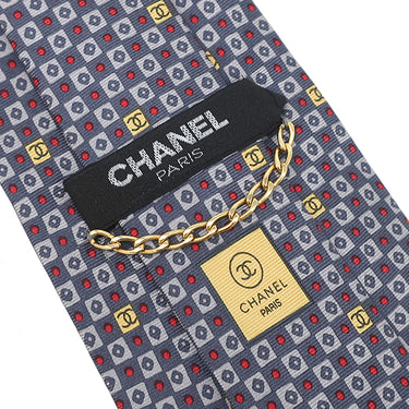 シャネル CHANEL ココマーク 総柄 9.5cm マルチカラー シルク ネクタイ 市松文様