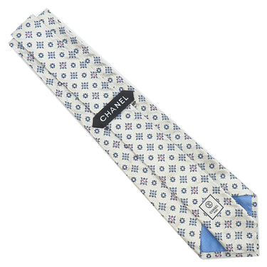 シャネル CHANEL CHANELココマーク 9.5cm ブルー×ホワイト シルク ネクタイ 雪 結晶柄