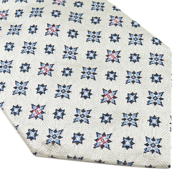 シャネル CHANEL CHANELココマーク 9.5cm ブルー×ホワイト シルク ネクタイ 雪 結晶柄