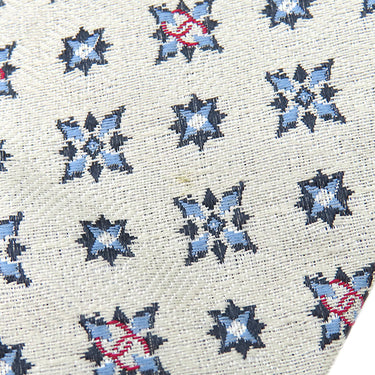 シャネル CHANEL CHANELココマーク 9.5cm ブルー×ホワイト シルク ネクタイ 雪 結晶柄