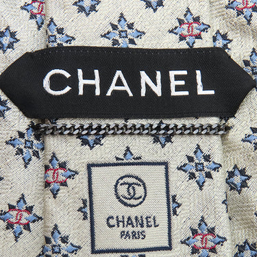 シャネル CHANEL CHANELココマーク 9.5cm ブルー×ホワイト シルク ネクタイ 雪 結晶柄