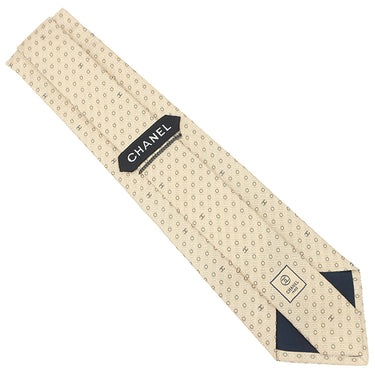 シャネル CHANEL ココマーク ドットフラワー 9.5cm ベージュ シルク ネクタイ アイボリー 花柄