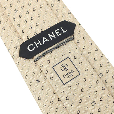 シャネル CHANEL ココマーク ドットフラワー 9.5cm ベージュ シルク ネクタイ アイボリー 花柄