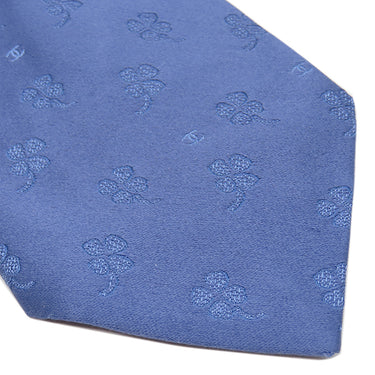 シャネル CHANEL クローバー柄 9.5cm ブルー シルク ネクタイ 総柄 ココマーク