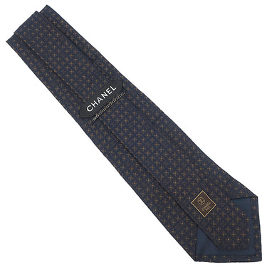 シャネル CHANEL ココマーク 花柄 9.5cm ネイビー×ブラウン シルク ネクタイ 紺