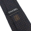 シャネル CHANEL ココマーク 花柄 9.5cm ネイビー×ブラウン シルク ネクタイ 紺
