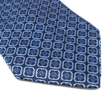 シャネル CHANEL ココマーク 花 ダイヤ柄 9.5cm ブルー×ネイビー シルク ネクタイ 青 紺