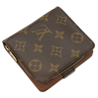 ルイヴィトン LOUIS VUITTON コンパクトジップ M61667 モノグラム モノグラムキャンバス 二つ折り財布 ゴールド金具 コンパクトウォレット 茶
