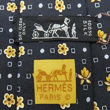 エルメス HERMES 総柄 9cm ブラック シルク ネクタイ 花柄 ドット