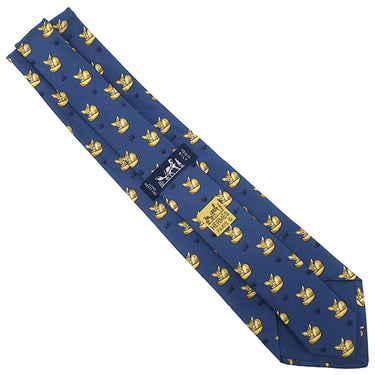 エルメス HERMES アニマル柄 9cm ブルー×イエロー シルク ネクタイ 青 黄色 キツネ