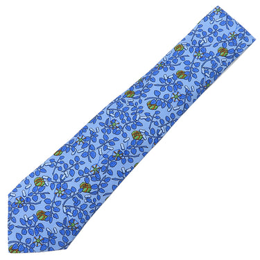 エルメス HERMES 総柄 9cm ブルー シルク ネクタイ 落花生 豆 植物 歯車 包み
