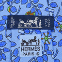 エルメス HERMES 総柄 9cm ブルー シルク ネクタイ 落花生 豆 植物 歯車 包み